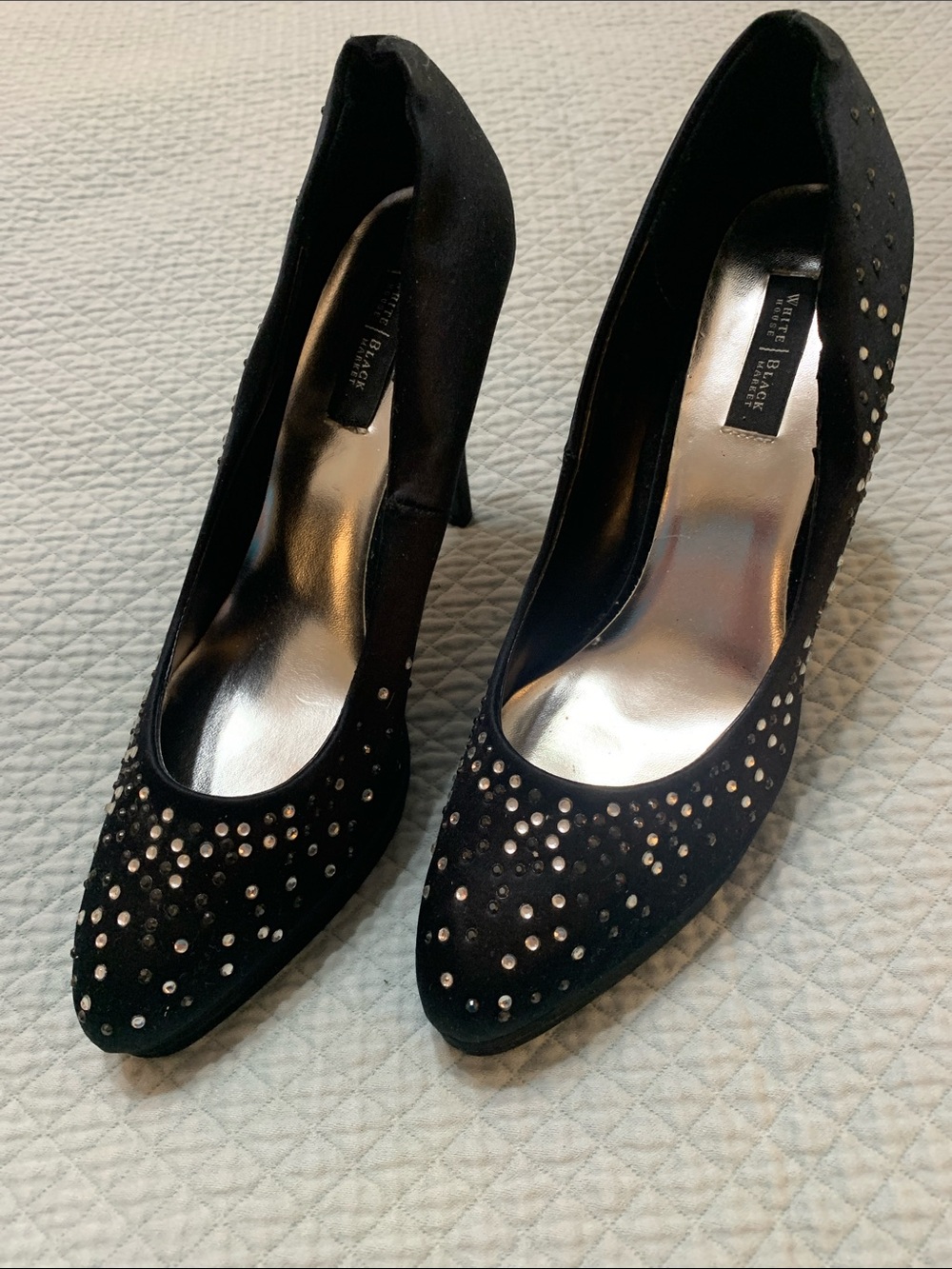 White House Black Market Black Crystal-Studded Suede Pumps